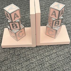 Pink and Gray ABC Block Bookends